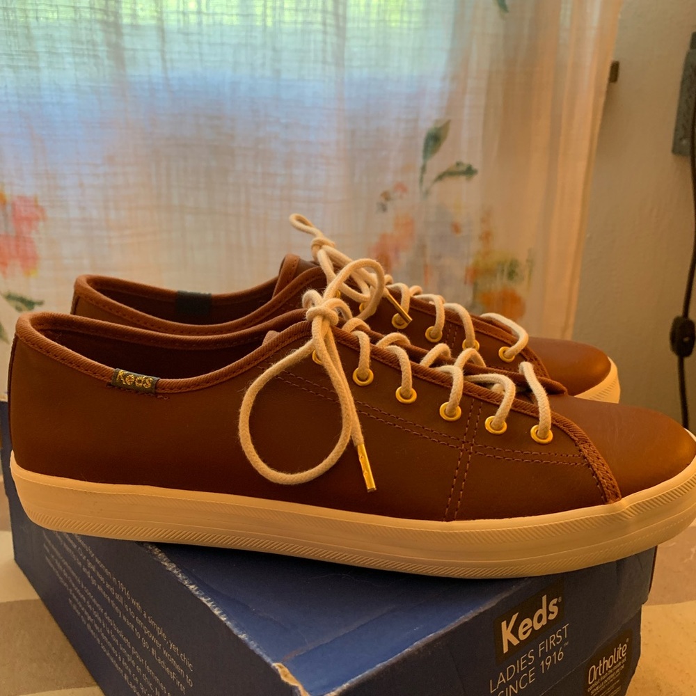 Keds Kickstart Leather Sneakers Cognac Size 8 M NIB